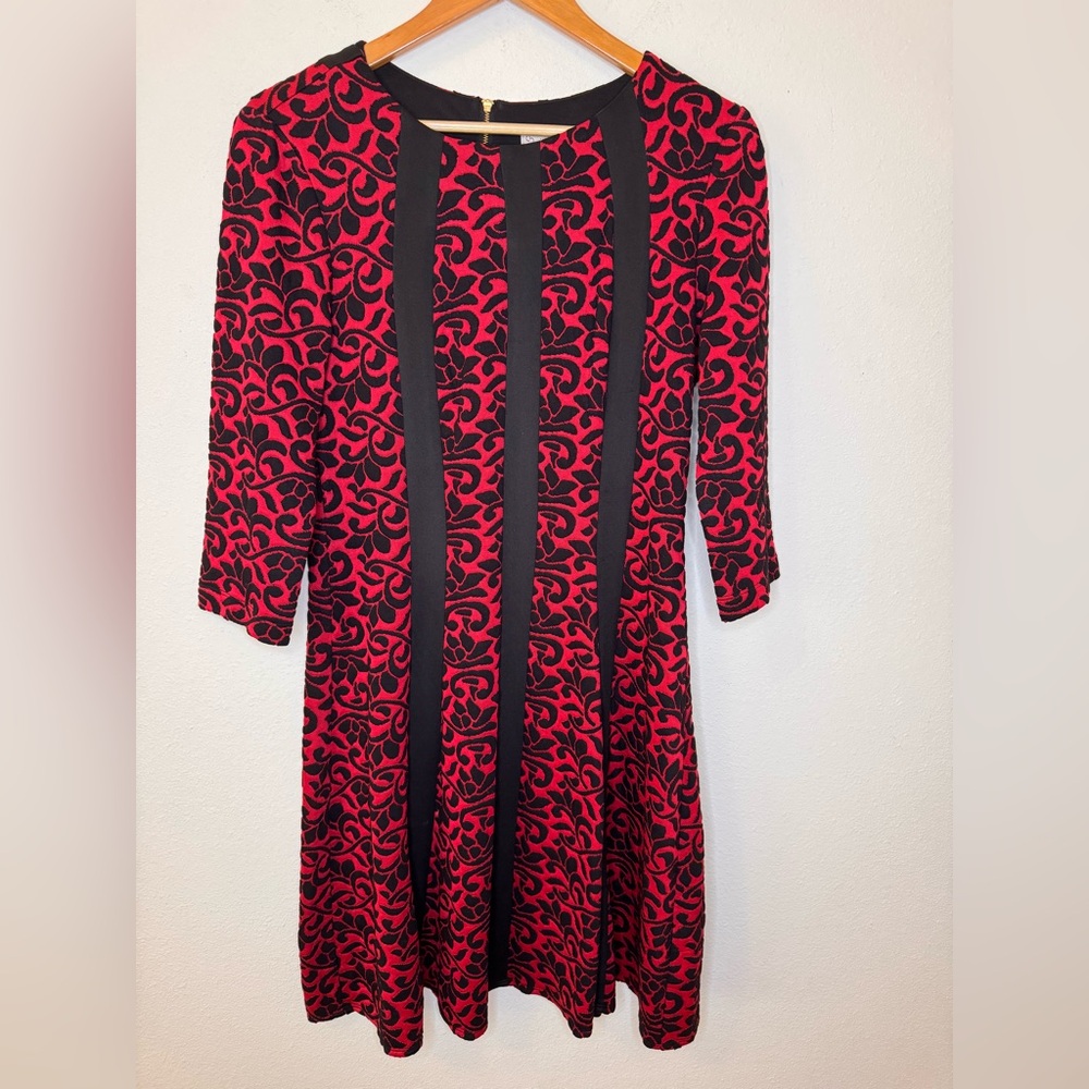 dressbarn Red and Black Long Sleeve Dress
